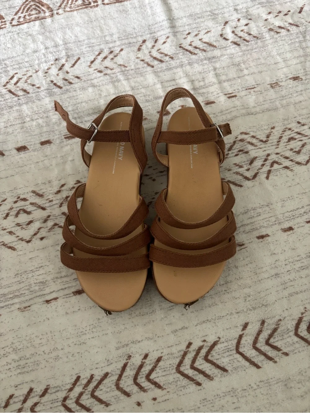Girls’ Old Navy Brown Multi-Strap Ankle Buckle Wedge Sandals